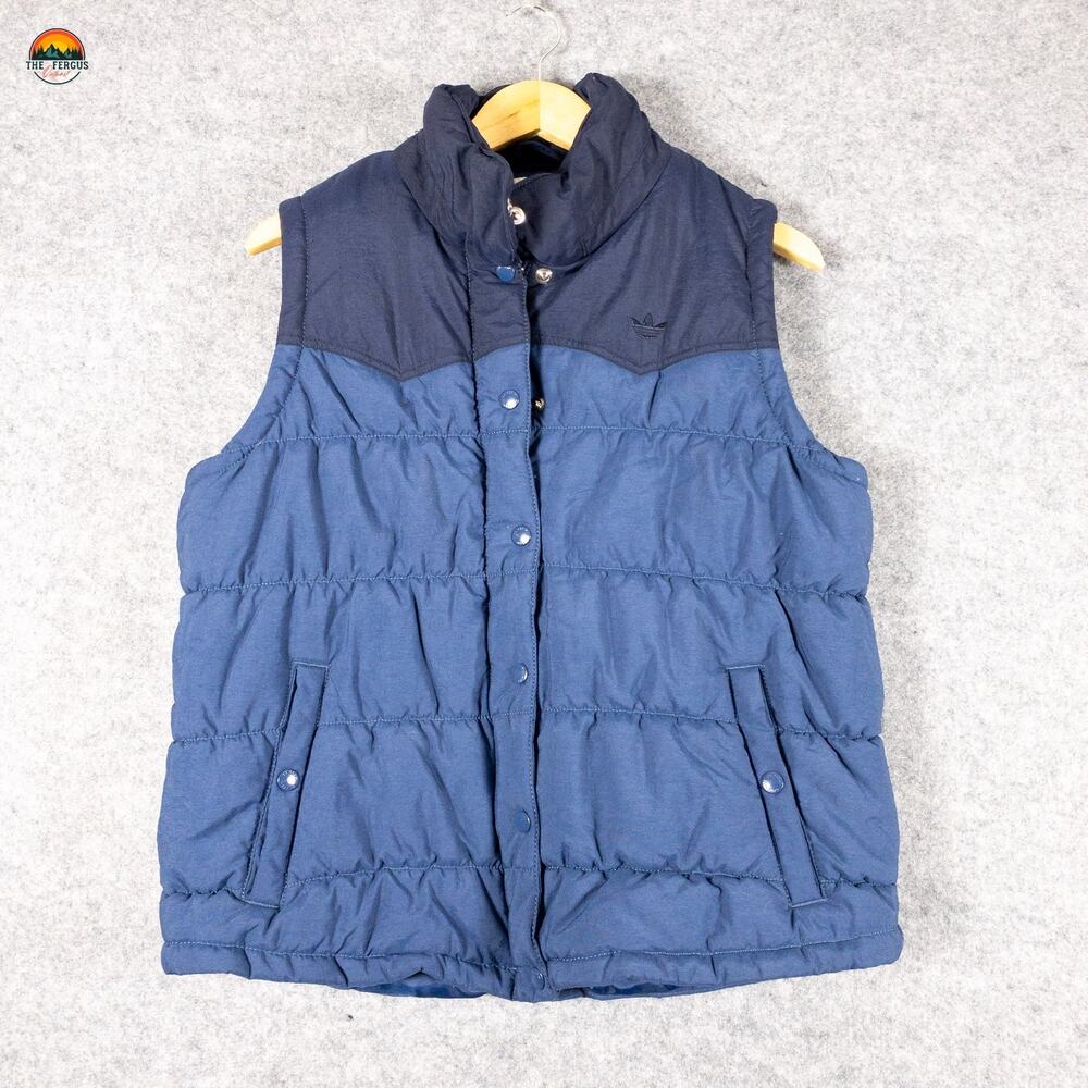 Adidas Puffer Vest Jacket Blue Full-Zip Snap Front Pockets Men's Size Large